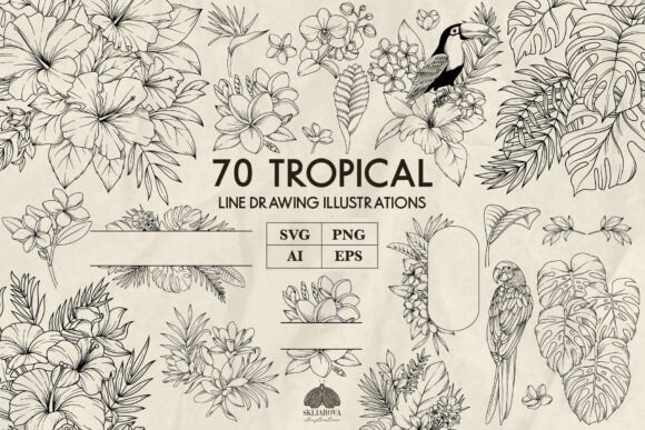 Download Tropical Plants and Flowers Svg - Tropical plants Collection
