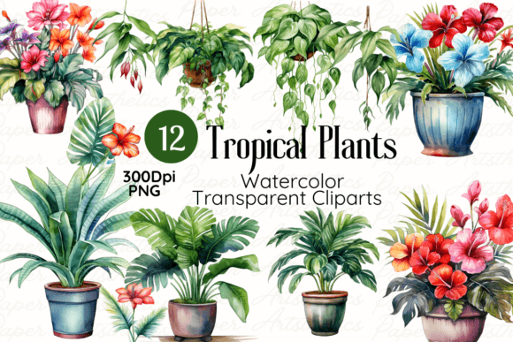 Download Watercolor Tropical Plants Cliparts - Tropical plants Collection